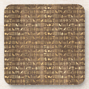 Gold Egyptian Hieroglyphs op Brown Bier Onderzetter