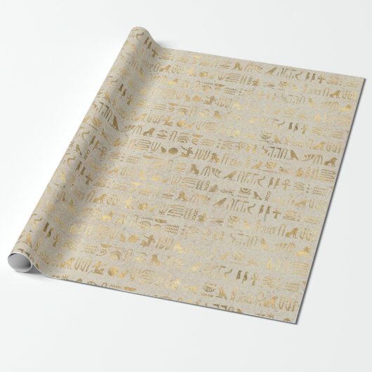 Gold Egyptian Hieroglyphs op Ivory Cadeaupapier (Uitgerold)