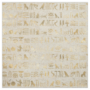 Gold Egyptian Hieroglyphs op Ivory Stof