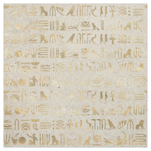 Gold Egyptian Hieroglyphs op Ivory Stof (Swatch)