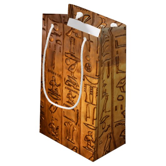 Gold Egyptian Script Gift Bag Klein Cadeauzakje (Achterkant Gekanteld)