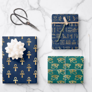 Gold Egyptische Hieroglyph-patronen Inpakpapier Vel