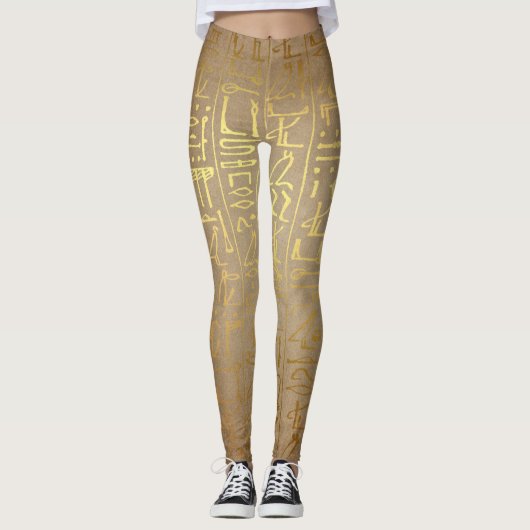 Gold Egyptische Hieroglyphikke Leggings (Voorkant)