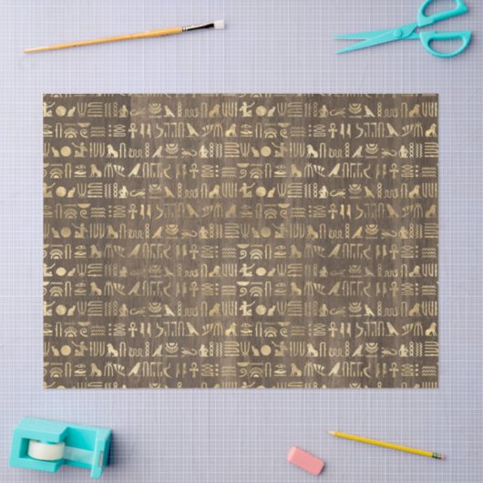 Gold Egyptische Hieroglyphs op bruine ontkoppeling Tissuepapier (Craft)