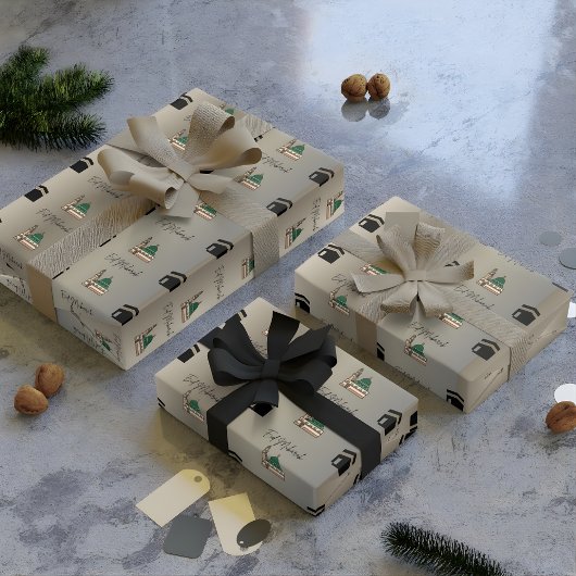 Gold Eid Wrapping Paper | Kaaba & Masjid Design Cadeaupapier