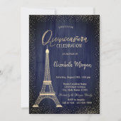 Gold Eiffel Tower Confetti Navy Blue Quinceanera Kaart (Voorkant)