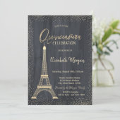 Gold Eiffel Tower Confetti Quinceanera Kaart (Staand voorkant)