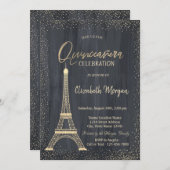 Gold Eiffel Tower Confetti Quinceanera Kaart (Voorkant / Achterkant)