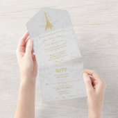 Gold Eiffel Tower Damask All-in-One Weddenschap All In One Uitnodiging (Afscheurbaar)