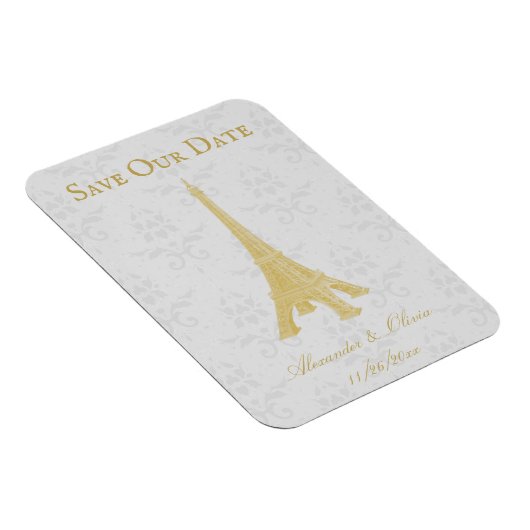 Gold Eiffel Tower Damask bespaart de datum Magnet Magneet (Rechterzijde)