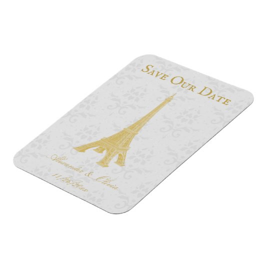 Gold Eiffel Tower Damask bespaart de datum Magnet Magneet (Linkerzijde)