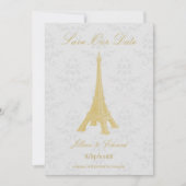 Gold Eiffel Tower Damask slaat de datum op Aankondiging (Voorkant)