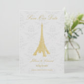 Gold Eiffel Tower Damask slaat de datum op Aankondiging (Staand voorkant)