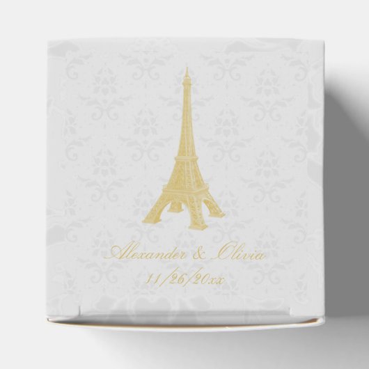 Gold Eiffel Tower Damask Wedding Favor Box Bedankdoosjes (Bovenkant)