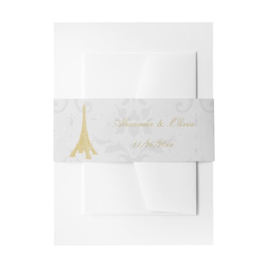 Gold Eiffel Tower Damask Wedding Invite Uitnodigingen Wikkel (Voorkant Voorbeeld)