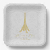 Gold Eiffel Tower Damask Wedding Shower Papieren Bordje (Voorkant)