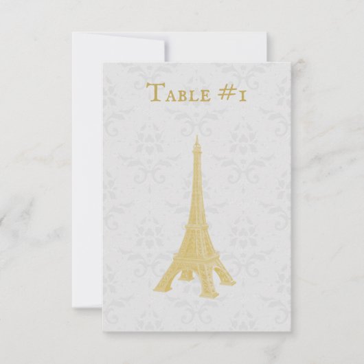Gold Eiffel Tower Damask Wedding Table Kaart (Voorkant)