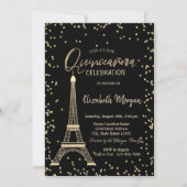 Gold Eiffel Tower Diamonds Black Quinceanera Kaart (Voorkant)