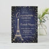 Gold Eiffel Tower Diamonds Navy Blue Quinceanera Kaart (Staand voorkant)