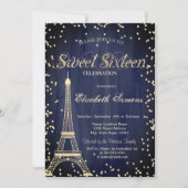 Gold Eiffel Tower Diamonds Navy Blue Sweet 16 Kaart (Voorkant)