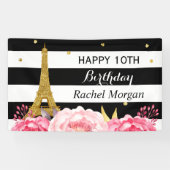 Gold Eiffel Tower Floral Girl Kinderen van Birthda Spandoek (Horizontaal)