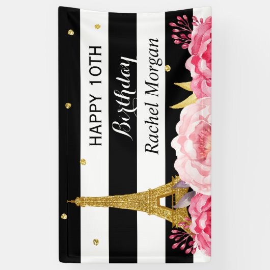 Gold Eiffel Tower Floral Girl Kinderen van Birthda Spandoek (Verticaal)