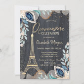 Gold Eiffel Tower, Flowers, Black Quinceañera Kaart (Voorkant)