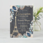 Gold Eiffel Tower, Flowers, Black Quinceañera Kaart (Staand voorkant)
