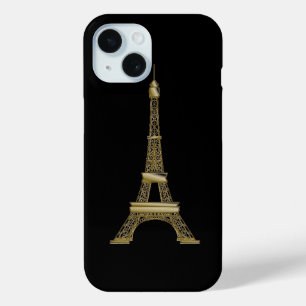 Gold Eiffel Tower, Frans zwart iPhone 15 Case