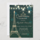 Gold Eiffel Tower Stars Green Quinceañera Kaart (Voorkant)