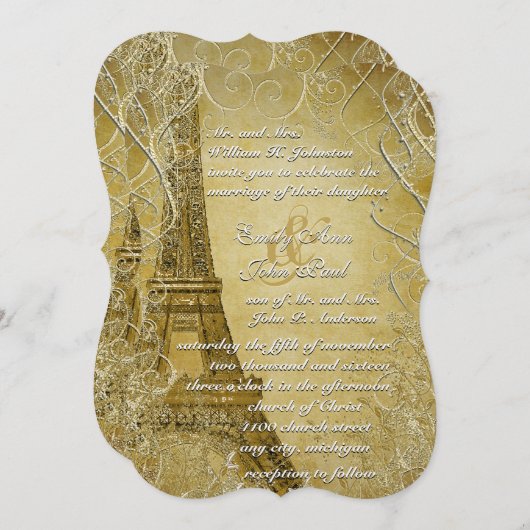 Gold Eiffel Tower-zwenkriem Kaart (Voorkant / Achterkant)