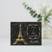Gold Eiffeltoren Franse bruiloft Dank u Briefkaart (Staand voorkant)
