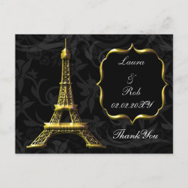 Gold Eiffeltoren Franse bruiloft Dank u Briefkaart
