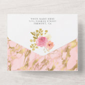 Gold Eiffeltower Blush Pink Floral Baby shower All In One Uitnodiging (Achterkant)