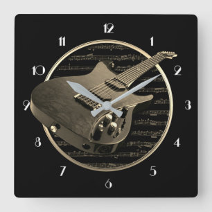 Gold Electric Guitar Square Wall klok