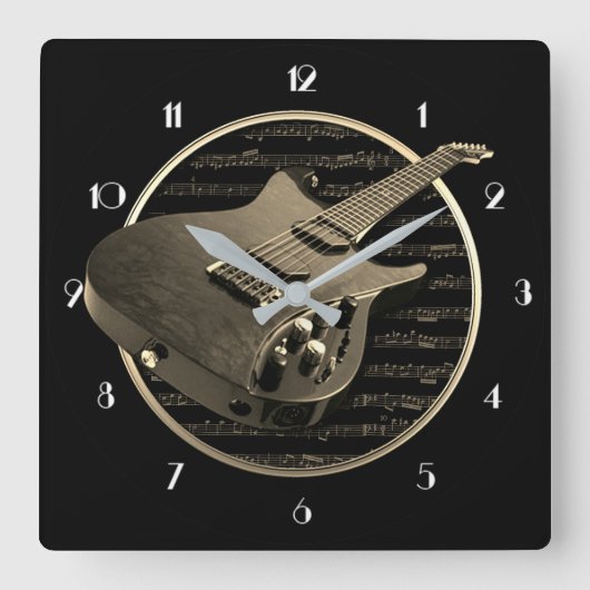 Gold Electric Guitar Square Wall klok (Voorkant)
