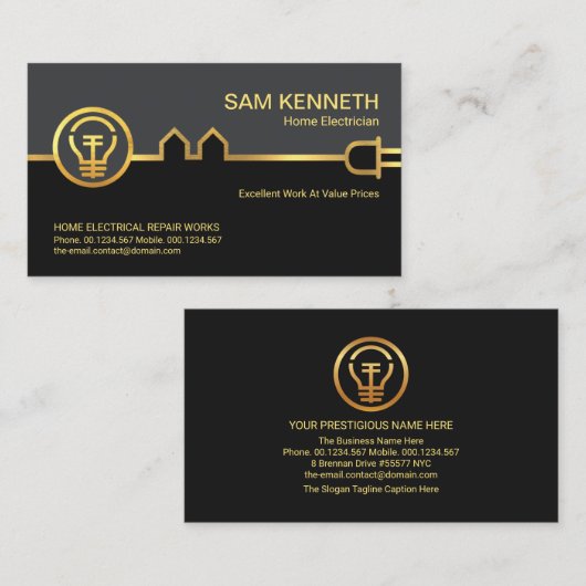 Gold Electric Home WBedrading Electrical Repairs Visitekaartje (Voorkant / Achterkant)