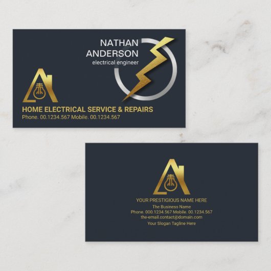 Gold Electric Lightning Silver Meter Gage  Visitekaartje (Voorkant / Achterkant)