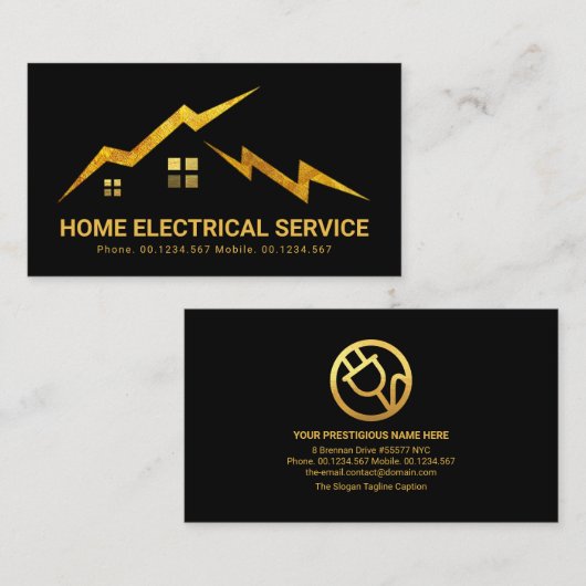 Gold Electrical Lightning Rooftop Silhouette Visitekaartje (Voorkant / Achterkant)