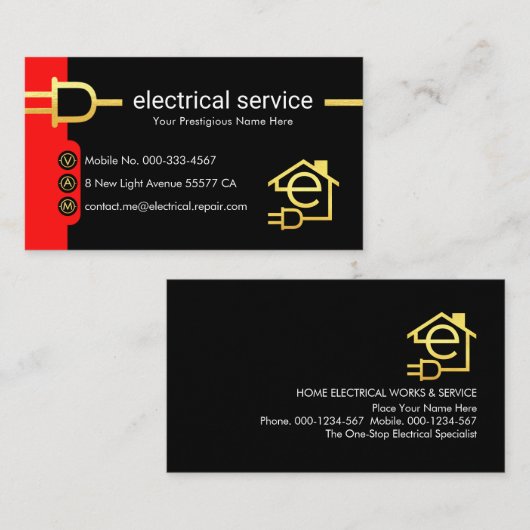 Gold Electrical Power Plug Supply Visitekaartje (Voorkant / Achterkant)