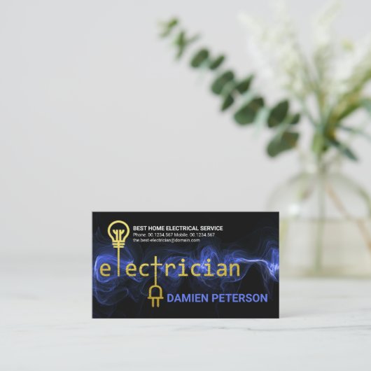 Gold Electricia Blue Power Lightning Visitekaartje (Staand voorkant)