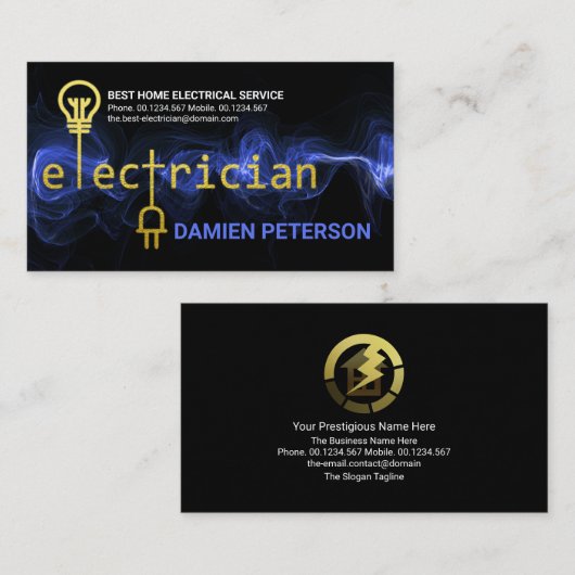 Gold Electricia Blue Power Lightning Visitekaartje (Voorkant / Achterkant)