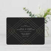 Gold Elegance Black Diamond Gatsby Wedding Kaart (Staand voorkant)