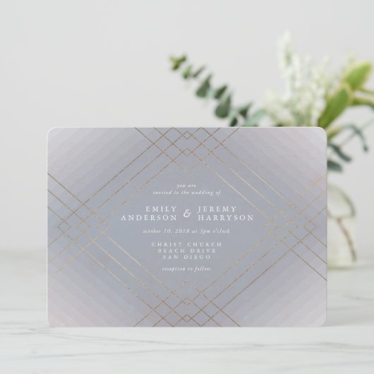 Gold Elegance Grey Diamond Gatsby Wedding Kaart (Staand voorkant)