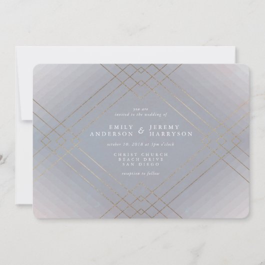 Gold Elegance Grey Diamond Gatsby Wedding Kaart (Voorkant)