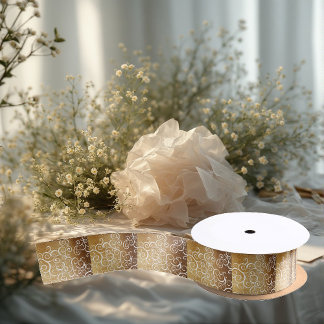Gold Elegance Swirls Floral Motifs Vibrant Satijnen Lint