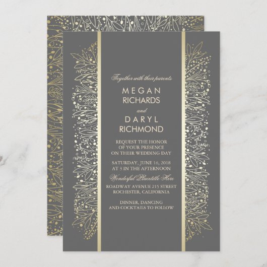 Gold Elegant  Baby's Breath Bruiloft Kaart (Voorkant / Achterkant)