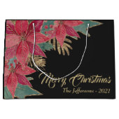 Gold Elegant Black Red Poinsettia Merry kerst Groot Cadeauzakje (Voorkant)
