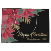 Gold Elegant Black Red Poinsettia Merry kerst Groot Cadeauzakje (Achterkant)