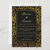 Gold Elegant Botanische Naadloze Script M | Wedden Kaart (Voorkant)